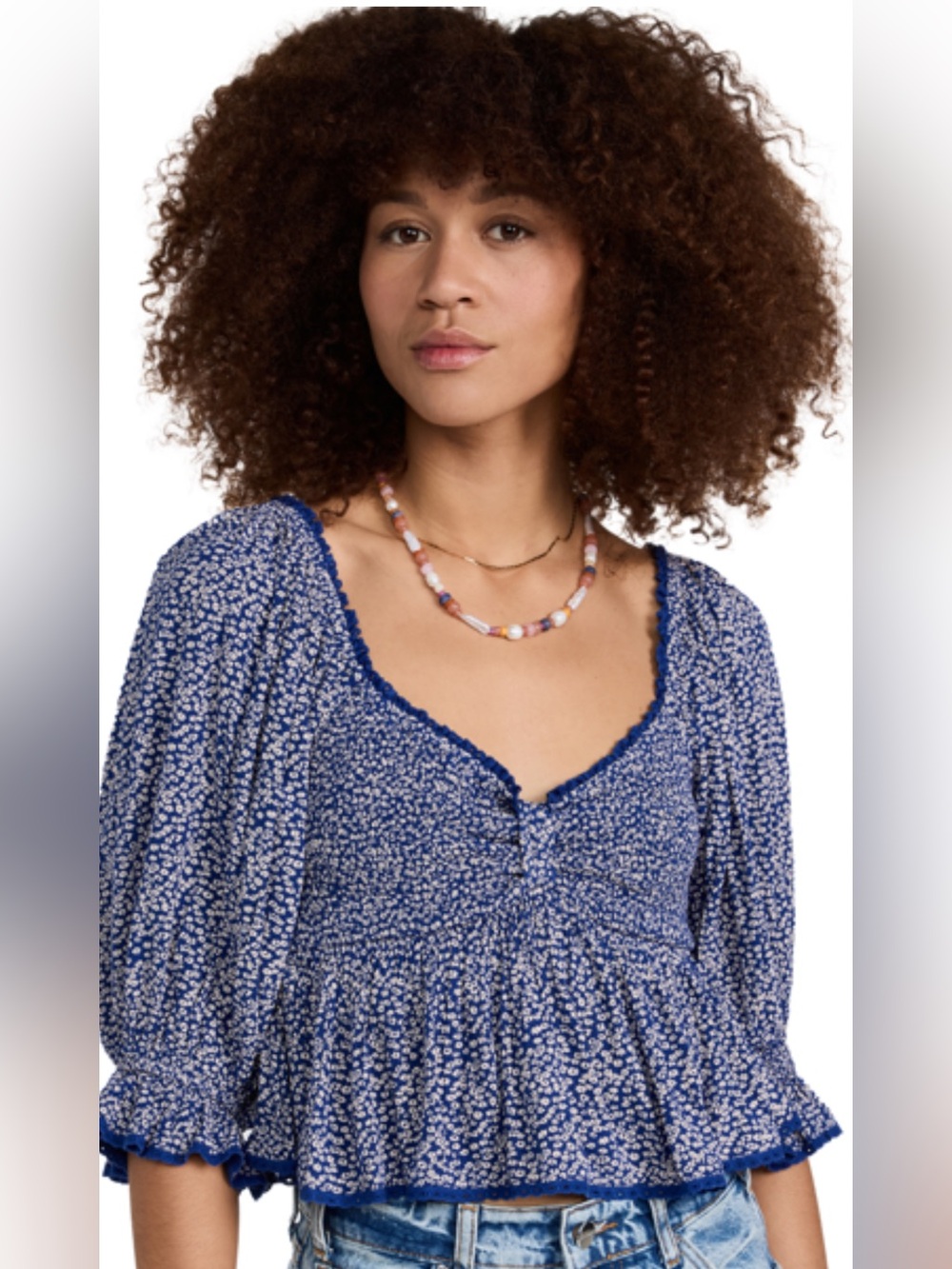Free People Blue Floral Peasant Crop Top